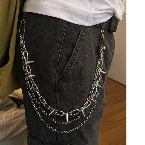 Unbranded Other - Silver Spiked Triple Layer Wallet Chain Punk Gothic Pant Chain 50cm Biker Link